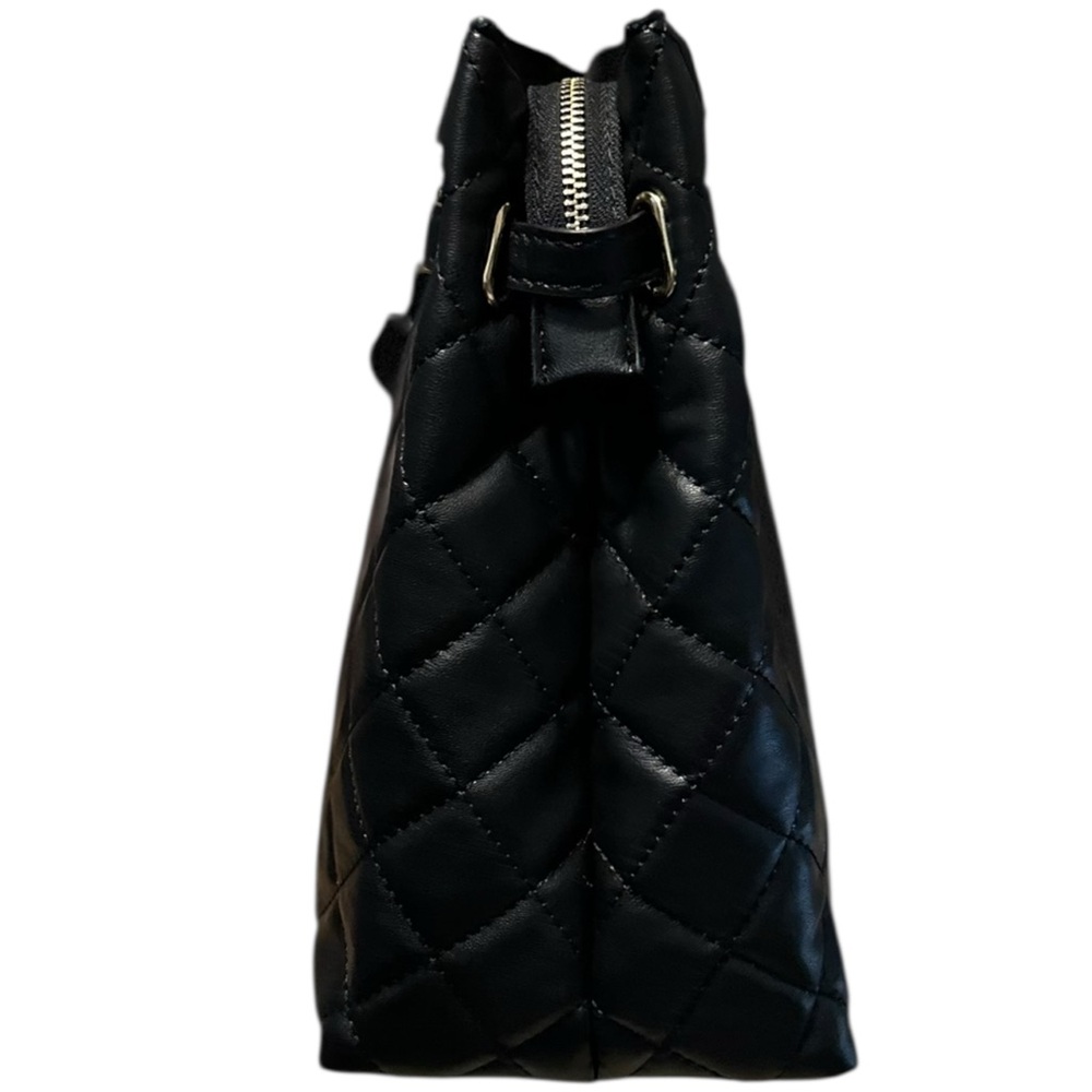 Badgley Mischka Black Diamond Quilted Satchel Gold Hardware Detail Crossbody - Picture 3 of 11